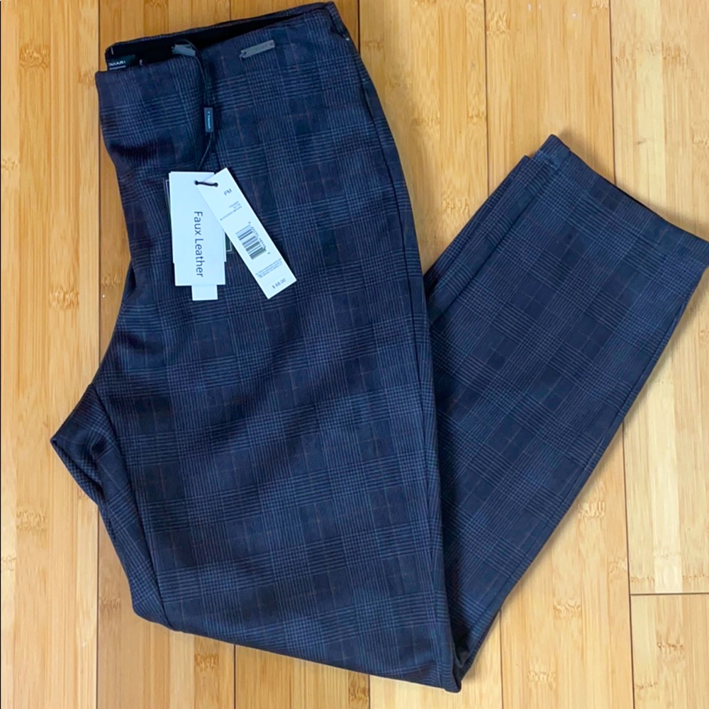 NWT Tahari Slimming Faux Leather Plaid Skinny Pant